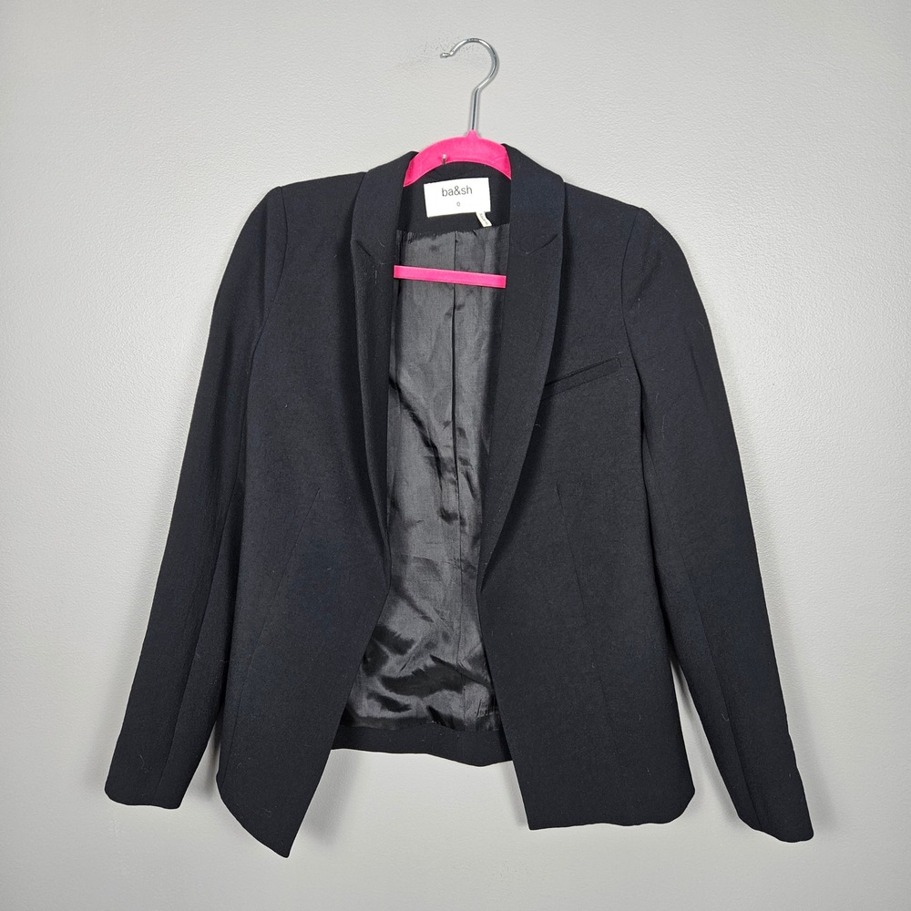 ba&sh BASH Womens 0 XS US 4 Black‎ Open Front Lined Blazer Jacket Parisian